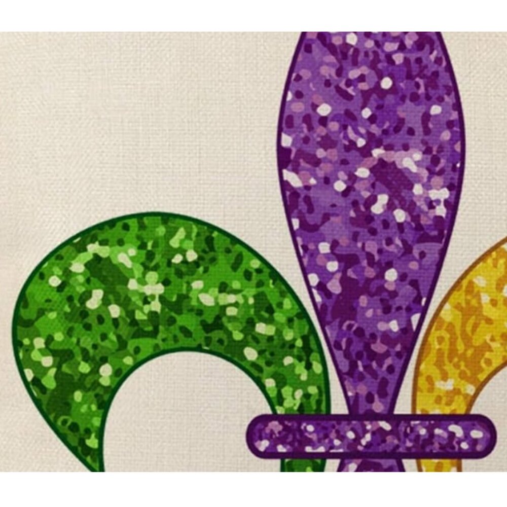 Mardi Gras Pillow Cover Decorative Throw Case Fleur De Lis Accent Decor 18x18 - Picture 3 of 6